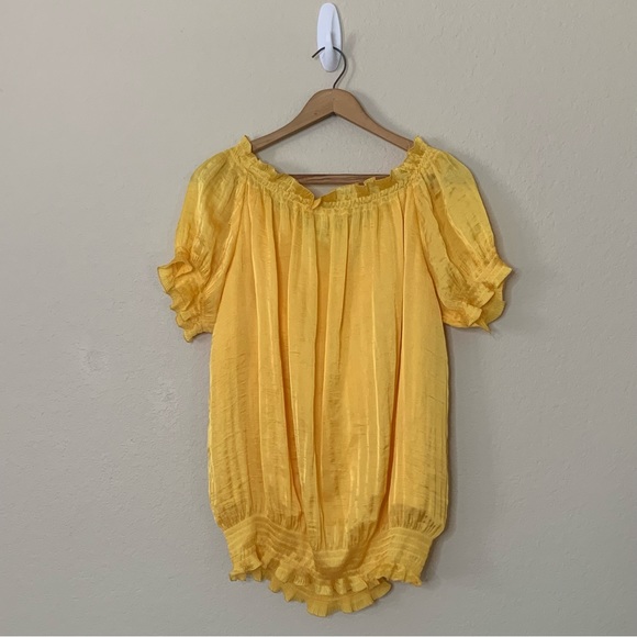 Diane von Furstenberg DVF Marcus Buttercup Shirred Blouson Blouse Yellow Size 6 - Picture 8 of 9